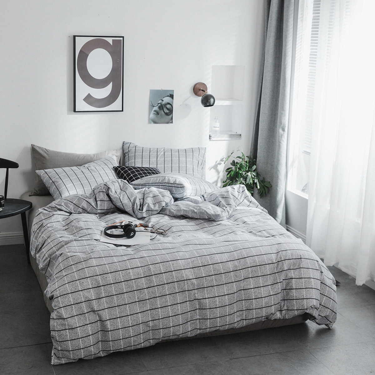 灰色床头配床单效果图图片