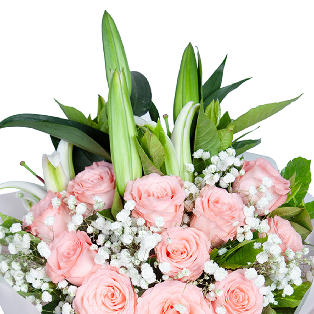 「为爱相随」11枝戴安娜粉玫瑰花搭配百合花束礼物女友爱人生日纪念日