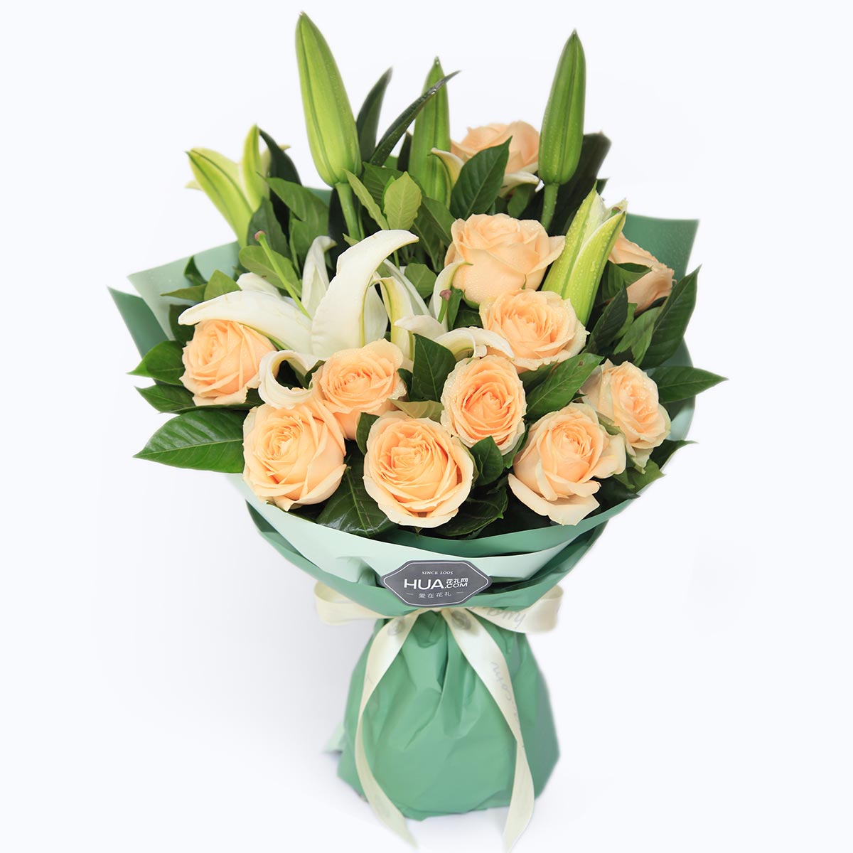 恋恋情深-11枝玫瑰,百合鲜花花束情人节女朋友生日礼物