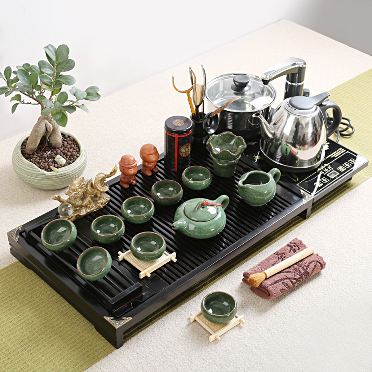 功夫茶具套装四合一实木茶盘整套紫砂冰裂办公家用茶海茶台