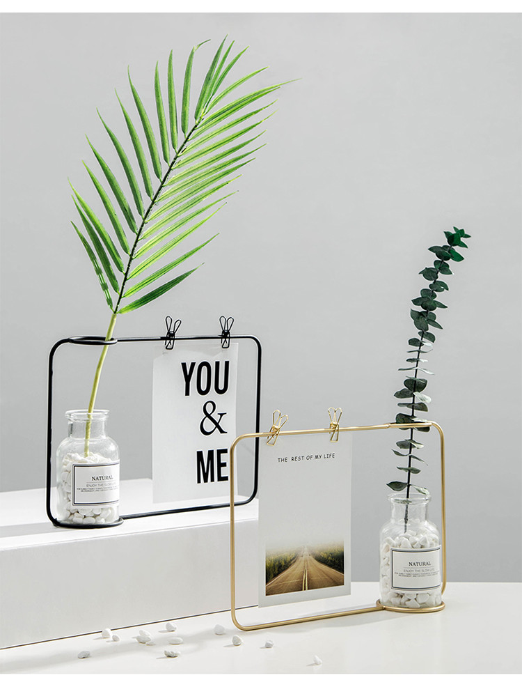 北欧创意家居摆设客厅卧室干花插花瓶铁艺明信片架桌面装饰小摆件
