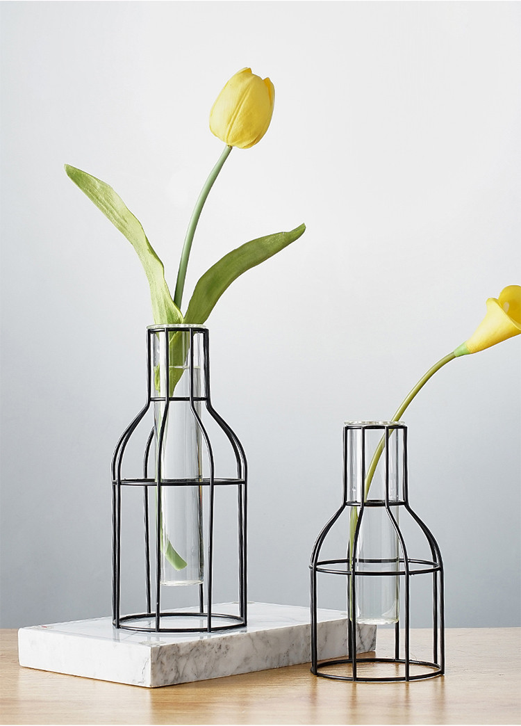 北欧创意铁艺水培花架玻璃花瓶客厅卧室餐厅咖啡厅桌面装饰品摆件