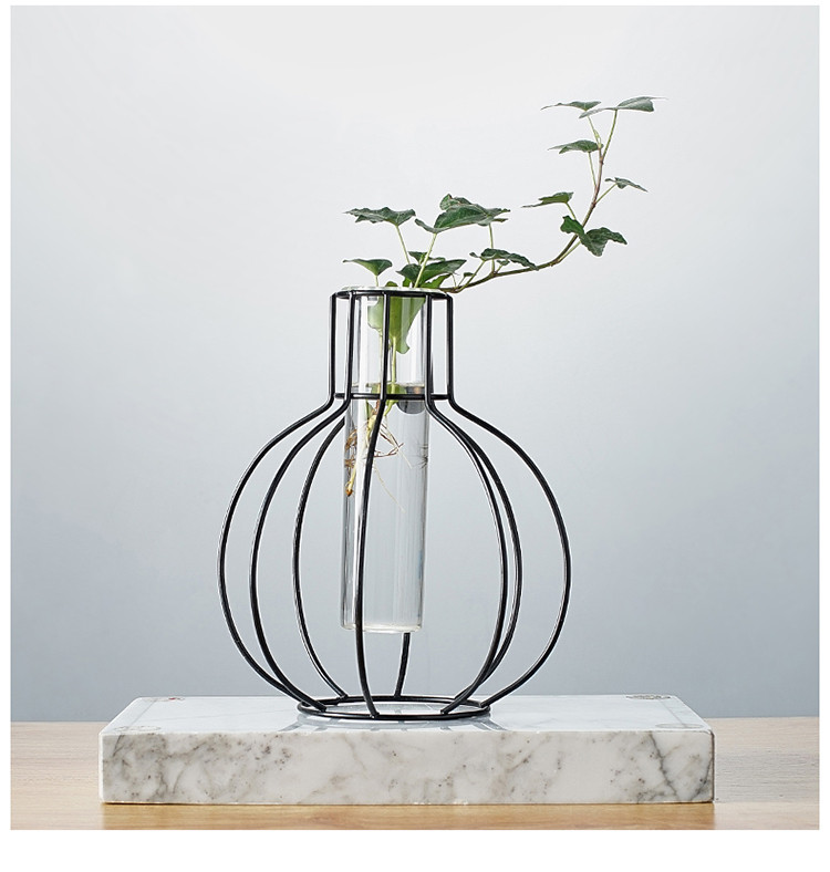 北欧创意铁艺水培花架玻璃花瓶客厅卧室餐厅咖啡厅桌面装饰品摆件