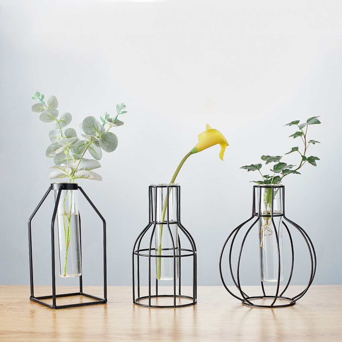 北欧创意铁艺水培花架玻璃花瓶客厅卧室餐厅咖啡厅桌面装饰品摆件