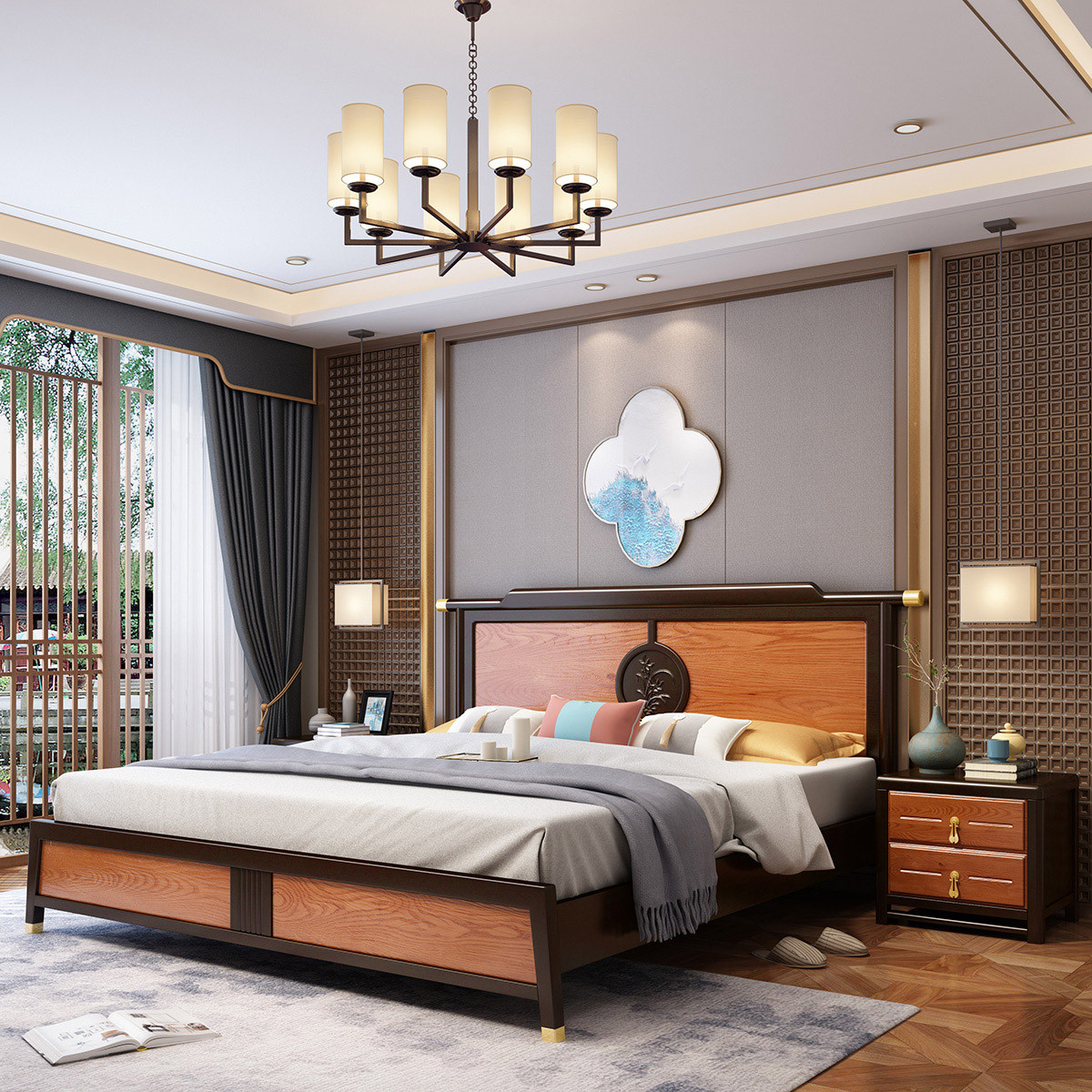 8米双人床中国风主卧轻奢禅意床实木家具