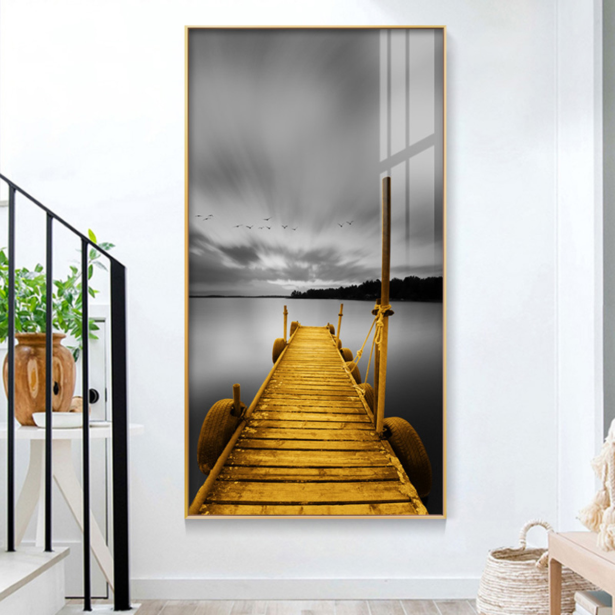 北欧玄关走廊背景墙画竖版现代简约风景挂画客厅楼梯间装饰画壁画