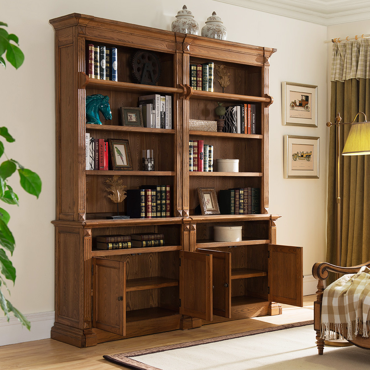 简美式实木组合书柜 欧美式无门书柜 地中海风格书柜