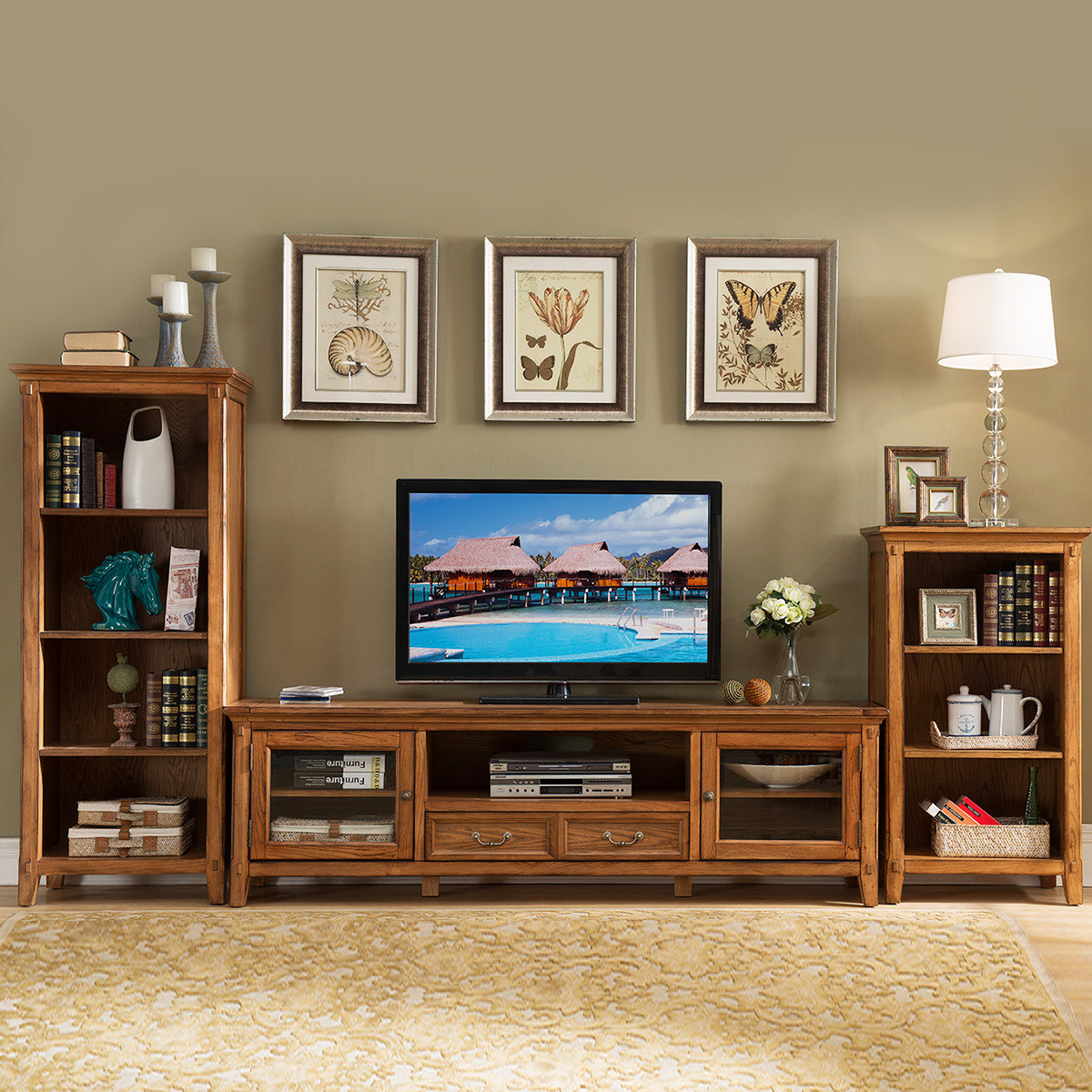 格澜帝尔美式乡村高低柜地柜电视柜组合简约实木卧室家具