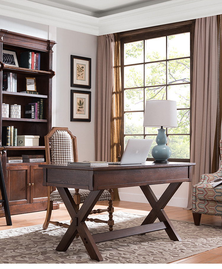 简美式书房家具书桌椅子组合 简约实木书桌办公桌电脑桌