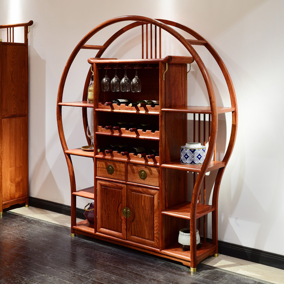 红木家具刺猬紫檀实木新中式客厅酒柜陈列柜储物柜落地收纳展示架