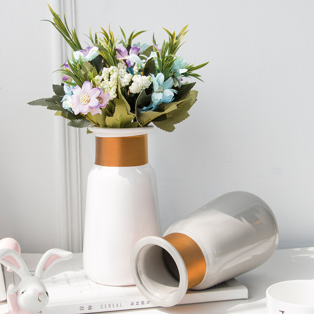 陶瓷小清新白色文艺简约工艺大小花瓶日式插花装饰品家居客厅床头柜