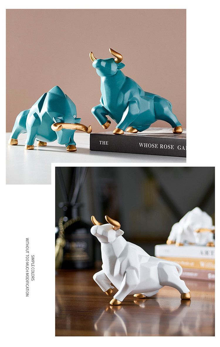 北欧风几何牛摆件轻奢客厅卧室办公室家居装饰品新年招财寓意礼物