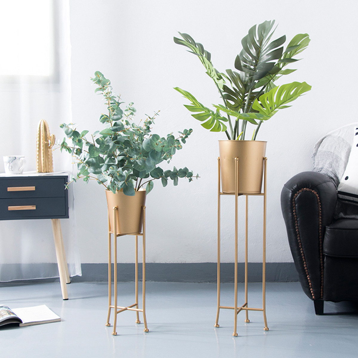 北欧创意阳台客厅室内装饰花盆架落地摆设ins风金色铁艺简约花盆架子