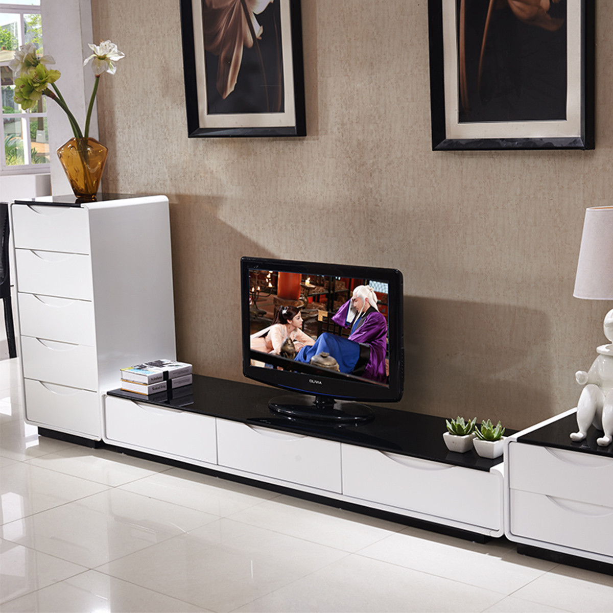 徘徊生活 多抽屉电视柜地柜斗柜组合简约时尚钢化玻璃烤漆二斗柜