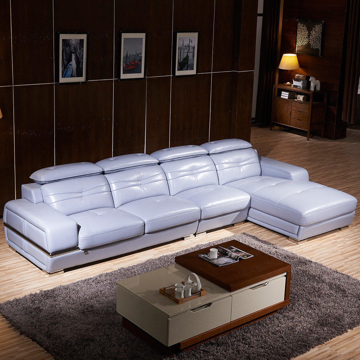 潘神家具真皮沙发组合进口头层牛皮多功能客厅简约现代转角沙发
