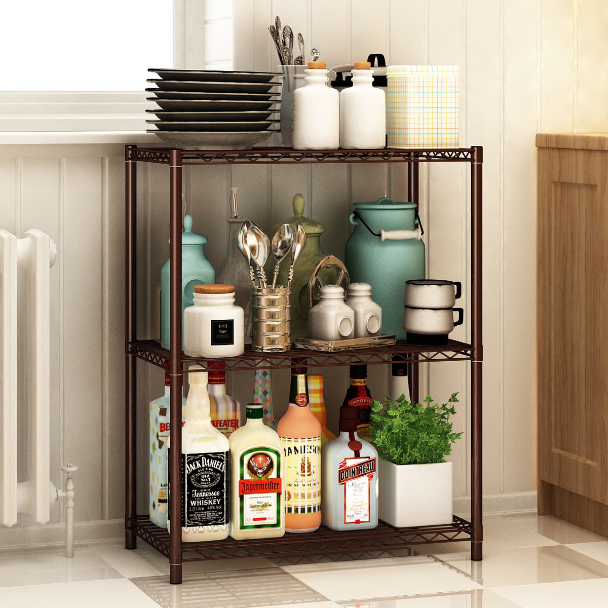 厨房多功能收纳架宜家落地创意金属置物架子