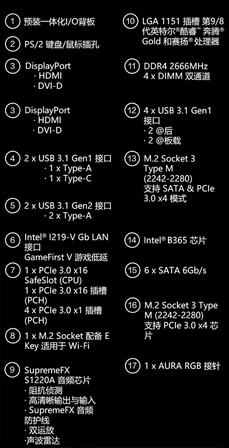 华硕b365主板参数图片