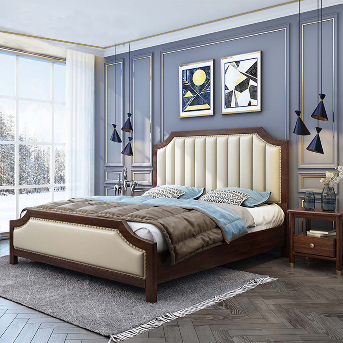实木床双人1.8米1.5胡桃木床北欧主卧轻奢现代简约包皮婚床