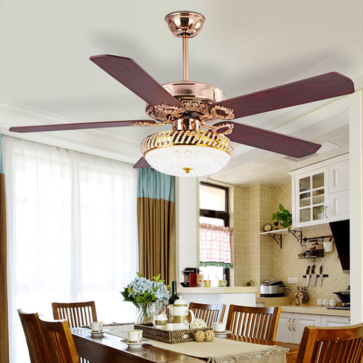 美式吊扇灯复古乡村餐厅风扇灯简约现代家用客厅卧室灯欧式电扇灯