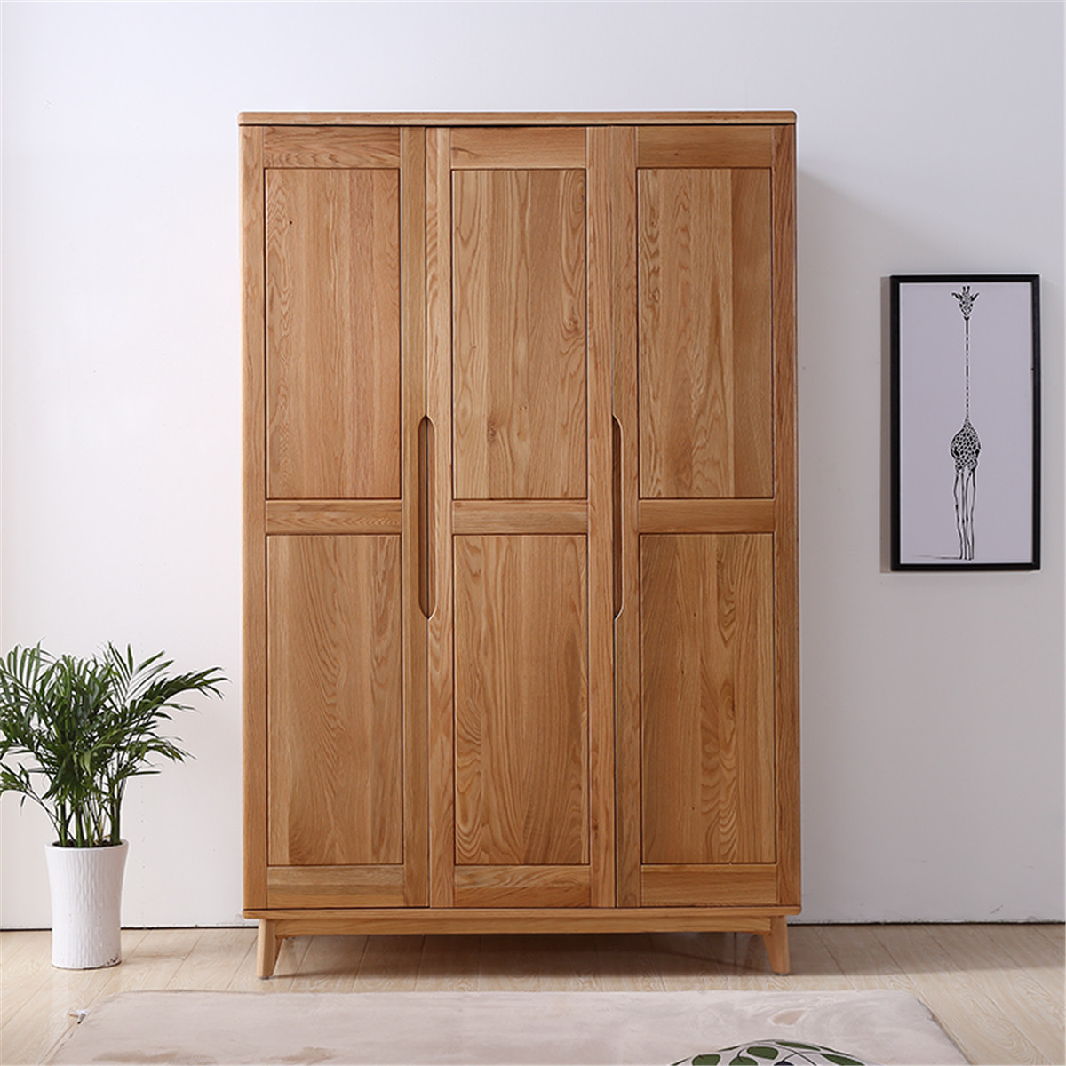 日式简约白橡木大衣柜全实木3门/2门储物衣橱北欧现代环保家具