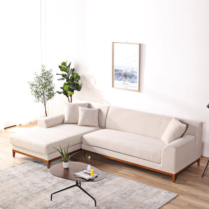 北欧布艺日式四人直角客厅整装服装店美甲简易实木转角贵妃沙发