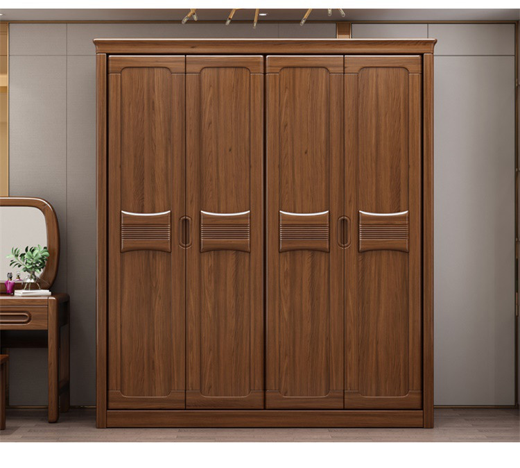 新中式金丝胡桃木实木衣柜组合简约现代四门对开收纳柜卧室家具