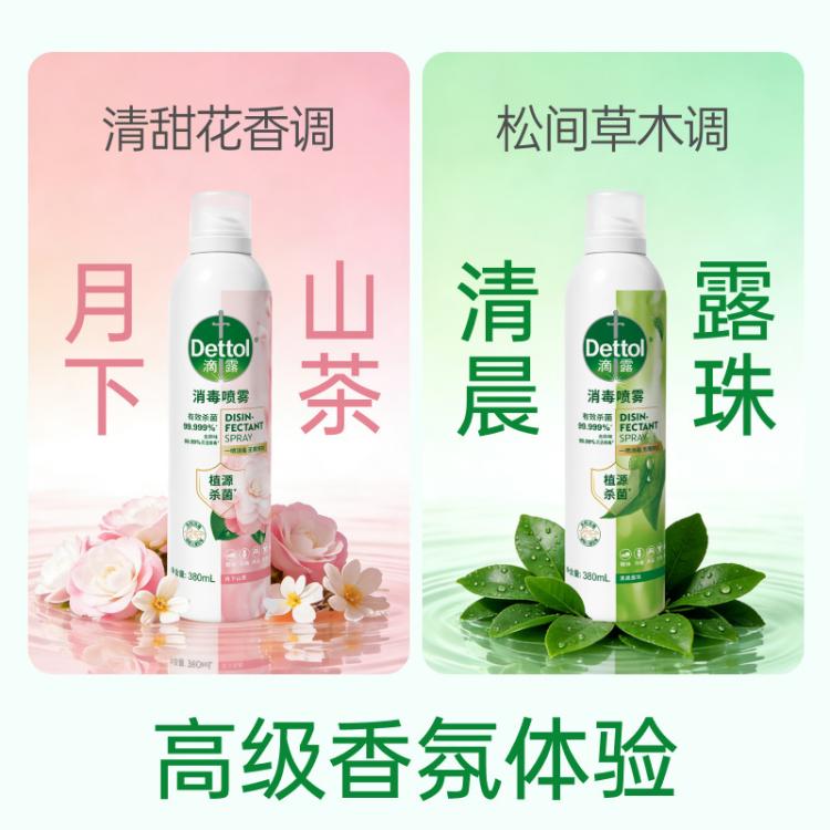 Dettol 【马桶杀菌除臭】滴露香氛消毒喷雾380ml*2+湿巾10片 灭HPV16