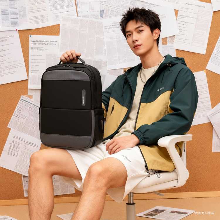 新秀丽 商务背包休闲双肩包大容量电脑包轻奢百搭书包 AN0