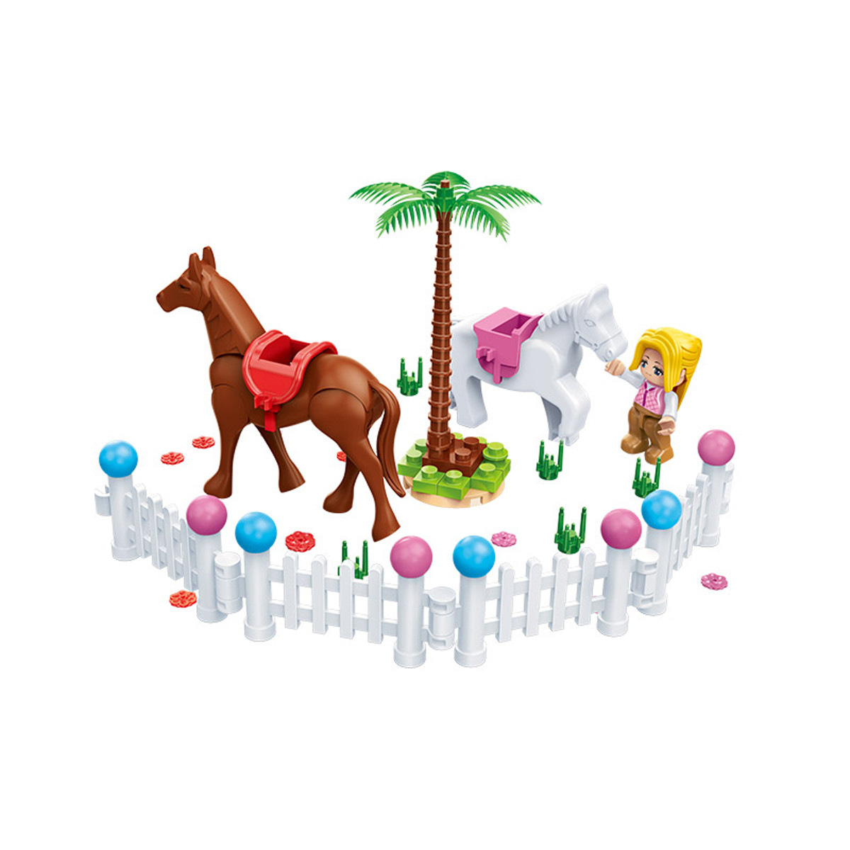 小颗粒益智拼装积木玩具女孩游戏媚力沙滩马场6156