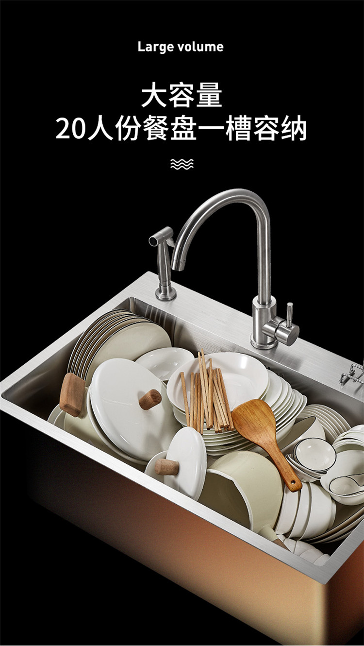 卡贝家用手工水槽304不锈钢加厚洗碗槽厨房水池菜盆洗菜盆单槽