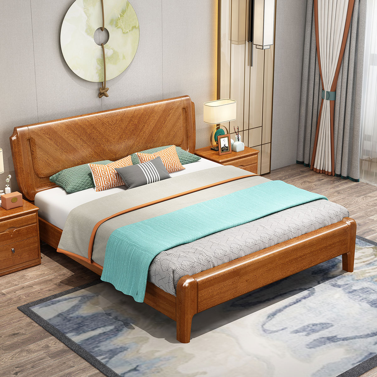 新中式现代高端黄檀木实木床卧房家具组合大床婚床储物床