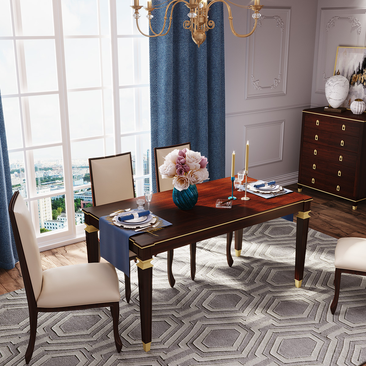 雷森曼美式轻奢实木餐桌椅组合长方形后现代简约大户型别墅欧式家具