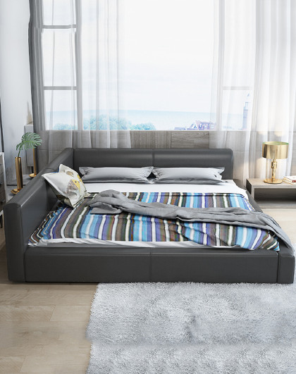 现代简约真皮床大小户型皮床双人床榻榻米2.2米主卧床pi-1