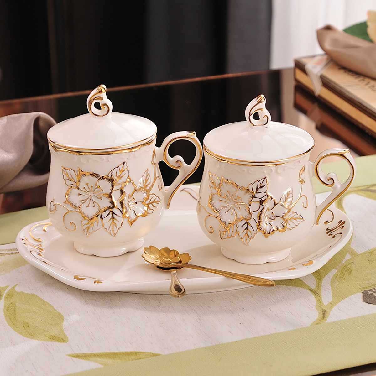 欧式象牙瓷咖啡杯套装 点心碟创意陶瓷下午茶杯具带盖带勺现代简约