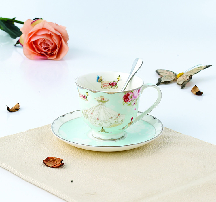 浪漫蕾丝欧式陶瓷杯碟 cs006杯碟配勺宿舍家用简约懒人泡茶中式客厅