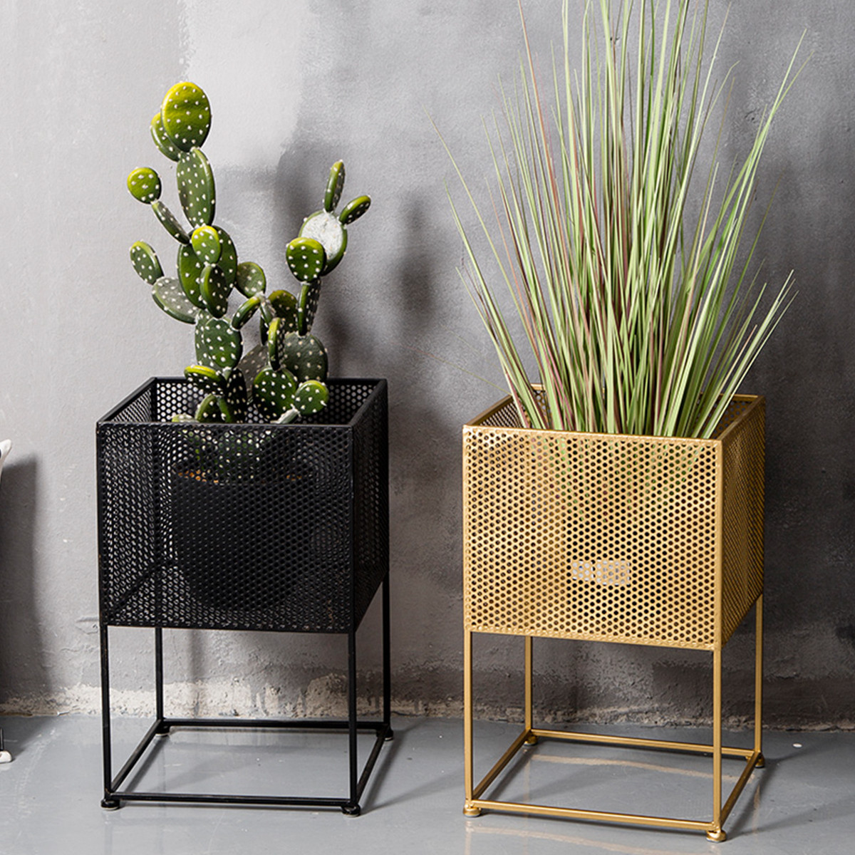 北欧风格创意落地摆件奶茶店咖啡厅花店门口走廊清新假绿植铁艺方形花