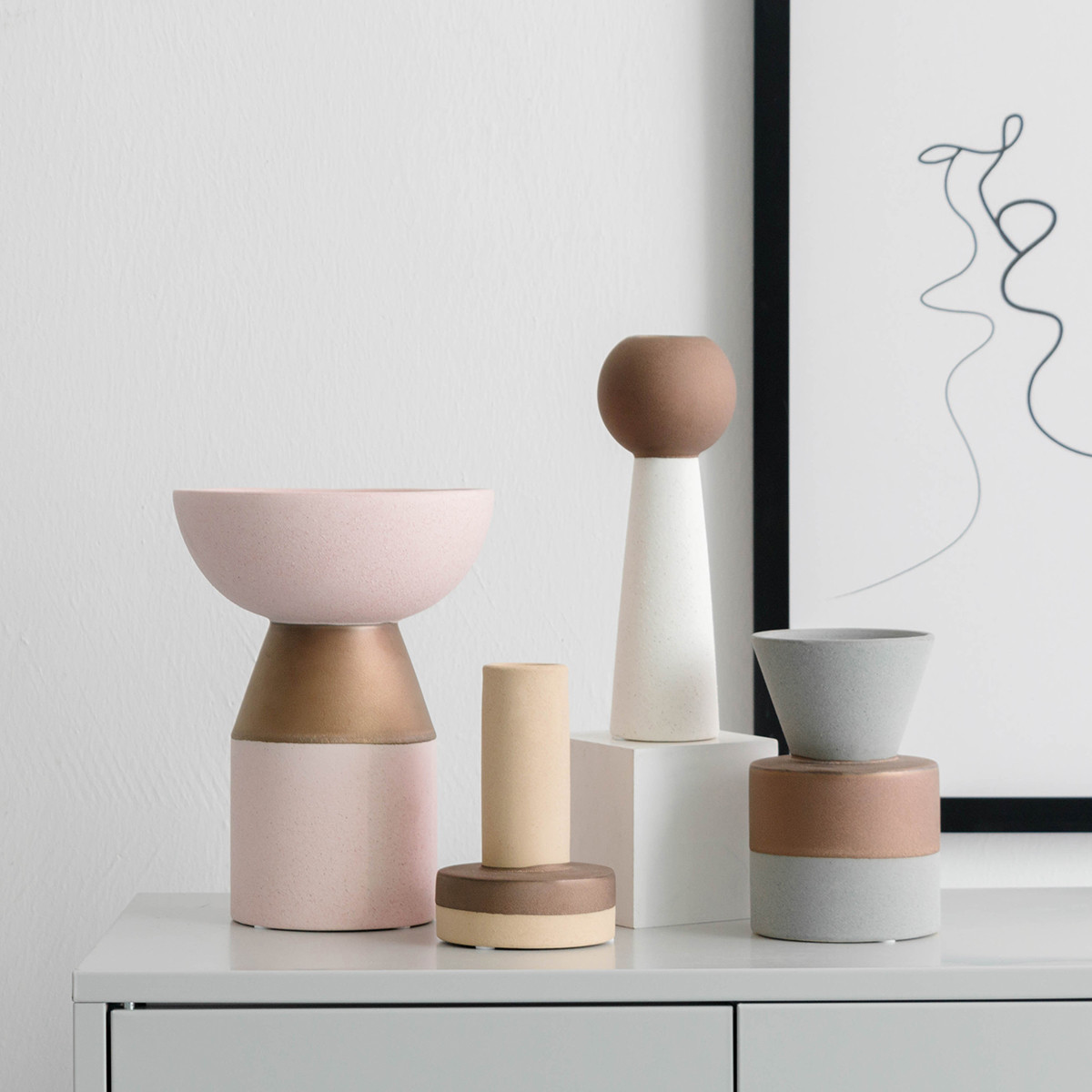 北欧创意粗陶釉花瓶摆件ins风简约客厅电视柜酒柜装饰品摆设个性陶瓷