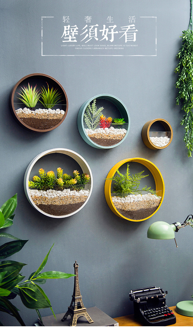 美式复古圆形壁挂花盆墙上装饰品创意仿真花家居餐厅盆栽墙壁壁饰