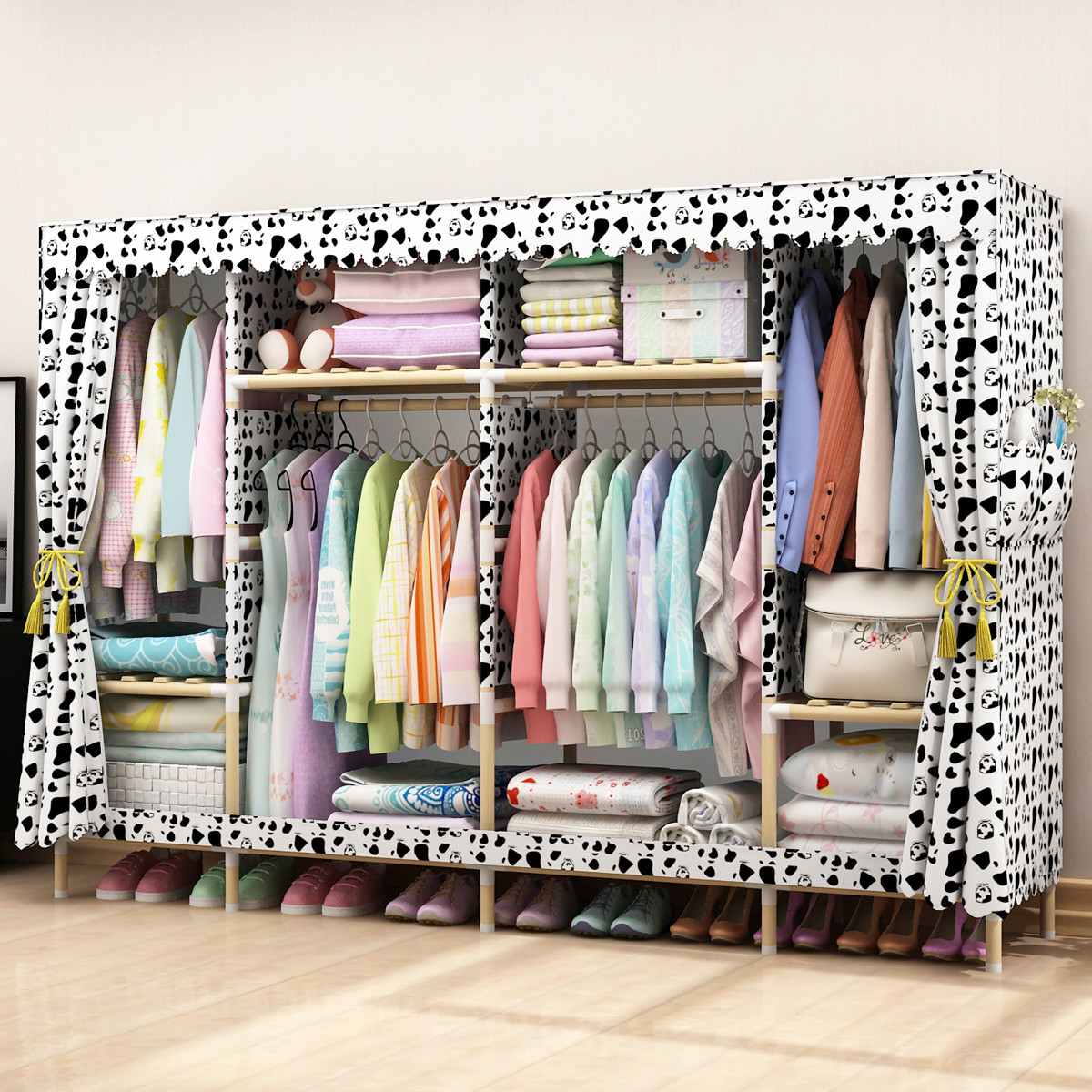 简易衣柜2米实木加粗加固双人布衣橱木质组装宿舍衣服柜子简约现代多