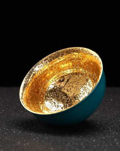 黄金盏礼盒装新款茶碗杯墨兰色颗粒金杯钧瓷天目釉鎏金24k