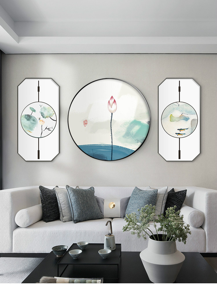 中国风禅意荷花沙发背景墙挂画新中式客厅装饰画茶室书房大气壁画