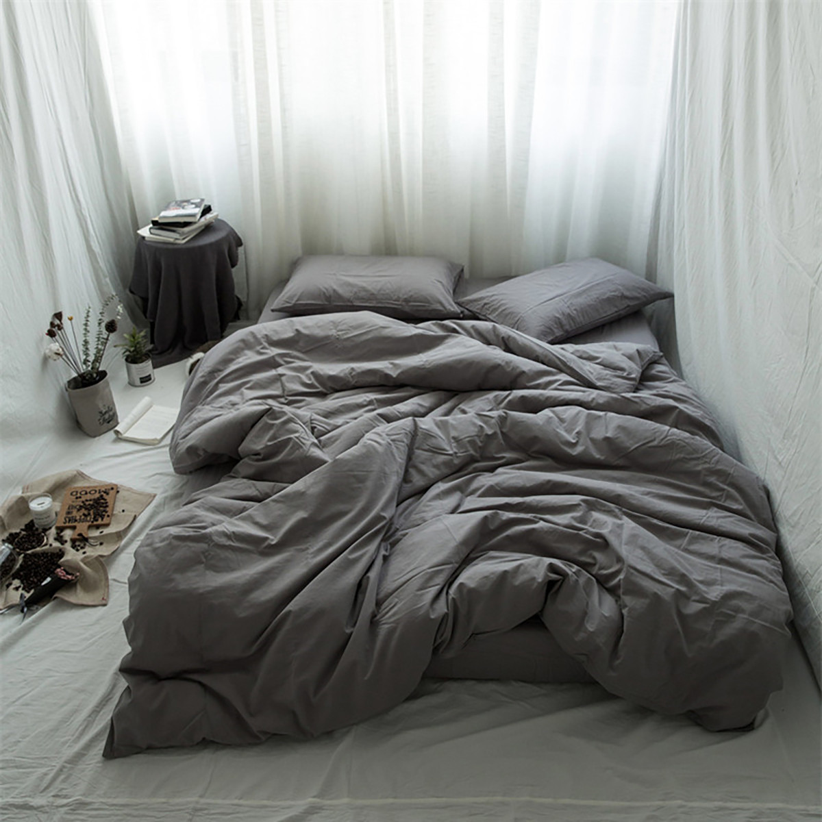 灰色床头配床单效果图图片