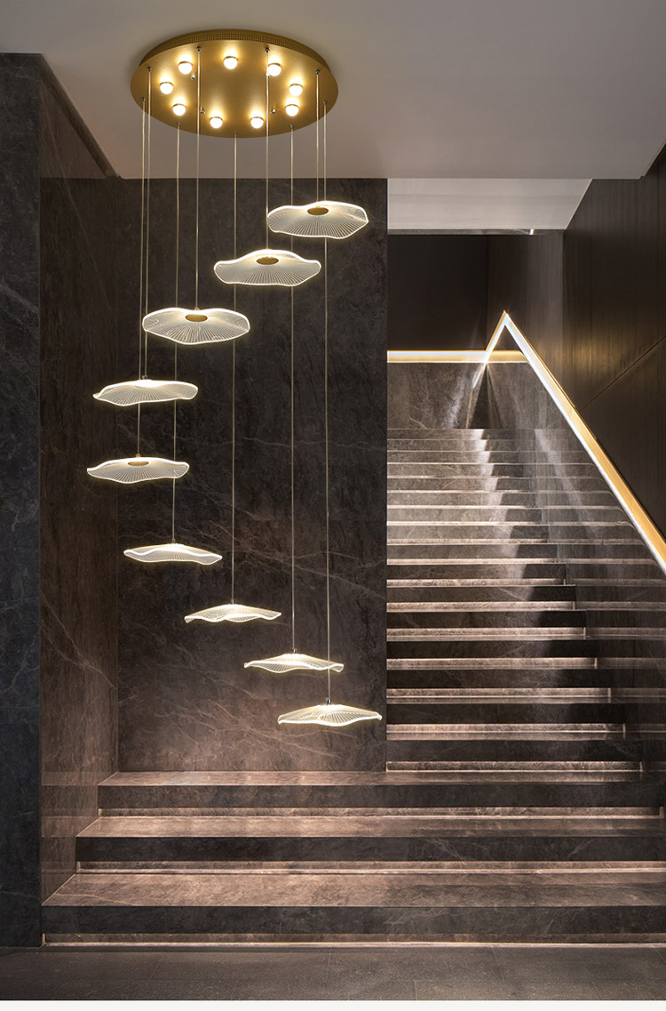 北欧创意复式楼长吊灯楼梯吊灯客厅灯现代简约大气轻奢艺术餐厅灯