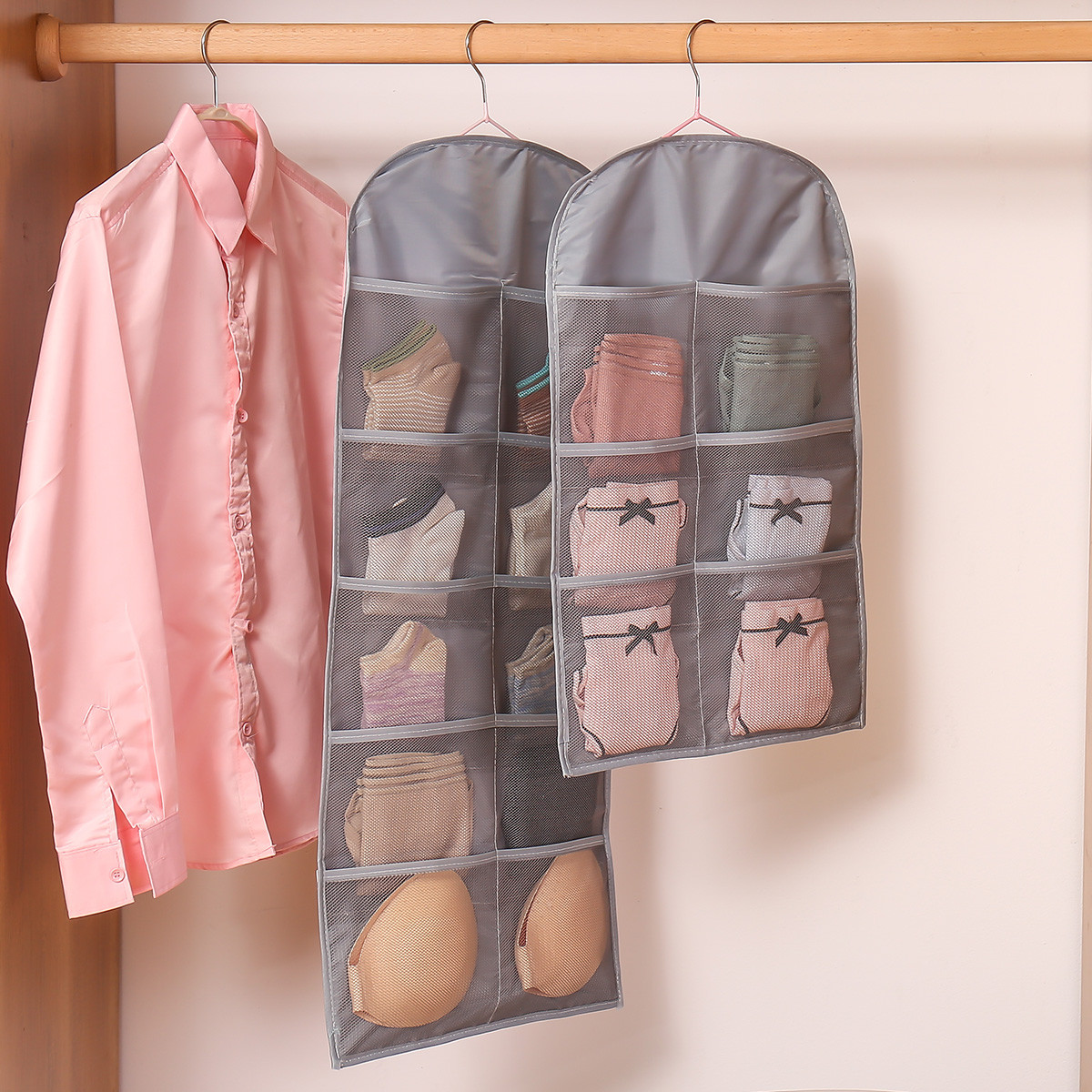内衣收纳袋挂袋牛津布双面储物袋宿舍衣橱悬挂式收纳神器布艺