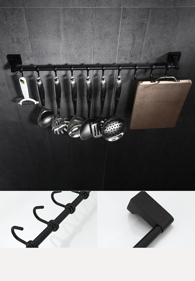 全铜黑色厨房挂钩免打孔壁挂厨房置物架厨房用品收纳架挂架