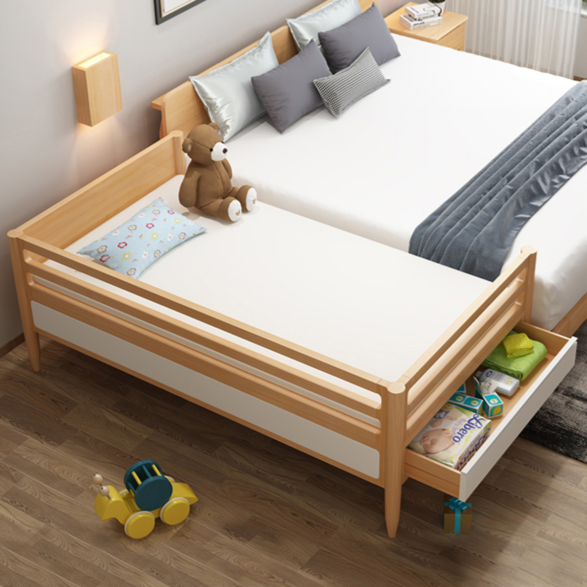 小木窝北欧全实木婴儿床带护栏宝宝床儿童床拼接大床单人公主床