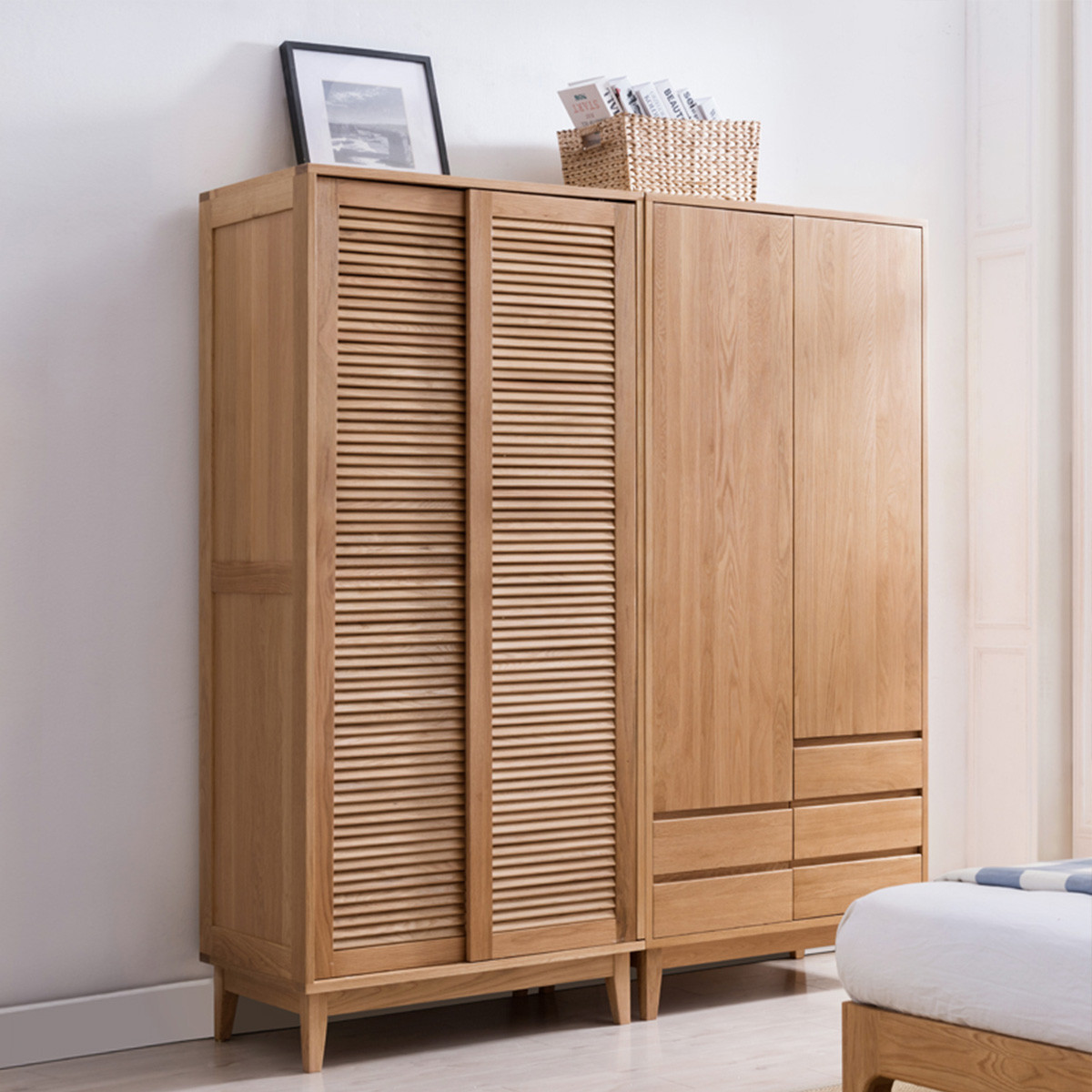小木窝北欧白橡木衣柜实木衣橱现代简约推拉门平开门日式衣柜