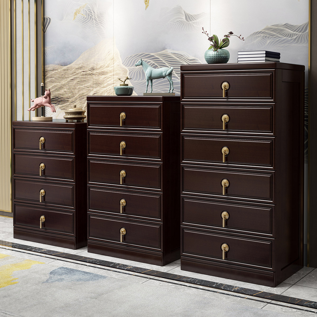 小木窝新中式实木四五六斗柜储物落地柜客厅家具斗柜