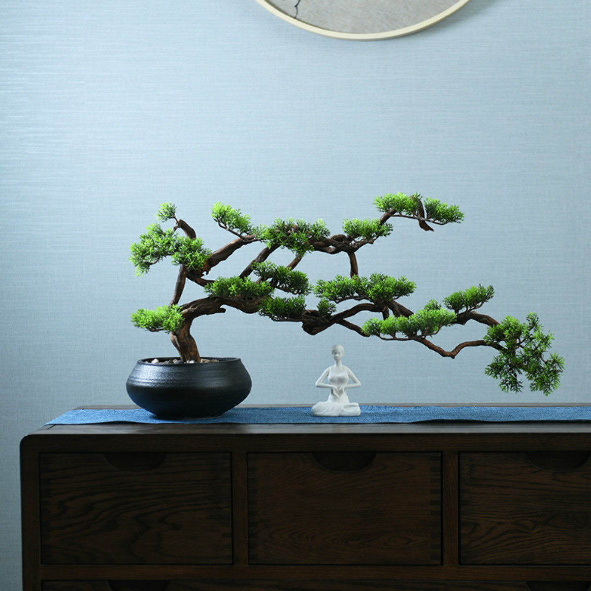 新中式禅意松柏盆景植物仿真迎客松中式客厅玄关软装饰微景观摆件