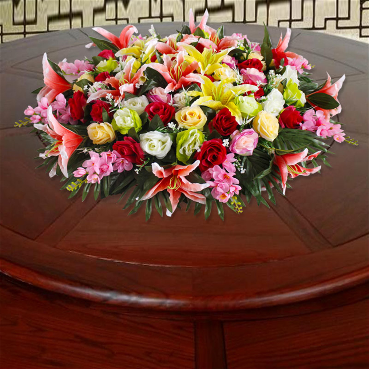 创意假花装饰圆桌仿真花酒店大餐桌摆花电动桌饭店餐桌花